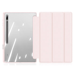 Husa Slim Sigloo, Smart Cover, Trifold, pentru Samsung Galaxy Tab S10 FE+ (SM-X620), 13.1", Spate Transparent si suport de Smart Pen, Roz