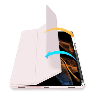 Husa Slim Sigloo, Smart Cover, Trifold, pentru Samsung Galaxy Tab S11 Utra, 2025(SM-930/SM-936)/ S12 Ultra(2026), 14.6", Spatele Transparent si suport Smart Pen, Roz