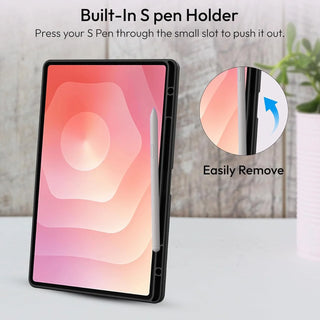 Husa Slim Sigloo, Smart Cover, Trifold, pentru Samsung Galaxy Tab S11 Utra, 2025(SM-930/SM-936)/ S12 Ultra(2026), 14.6", Spatele Transparent si suport Smart Pen, Roz