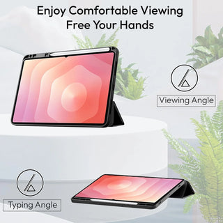 Husa Slim Sigloo, Smart Cover, Trifold, pentru Samsung Galaxy Tab S11 Utra, 2025(SM-930/SM-936)/ S12 Ultra(2026), 14.6", Spatele Transparent si suport Smart Pen, Roz