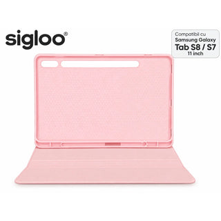 Husa office pentru tableta SAMSUNG GALAXY TAB S8 Model X700/X706 si S7 Model T870/T875/T876B, Sigloo, cu suport Smart Pen, Pink