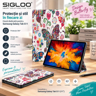 Husa pentru Samsung Galaxy Tab S11, 11", Smart Cover Trifold, Slim, Protectie 360°, Design Good Night, Sigloo