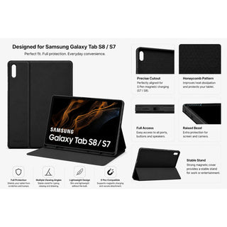 Husa Tableta Samsung Galaxy Tab S8 X700/X706 si Galaxy Tab S7 T870/T875/T876B, SIGLOO, cu Suport pentru S Pen, Functie Stand, Protectie Completa, Negru