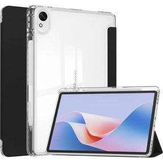 Husa Sigloo pentru tableta Huawei MatePad 11.5" S – Slim, Tri-Fold Magnetic, Piele Ecologica, Suport Stylus, Spate transparent – Negru