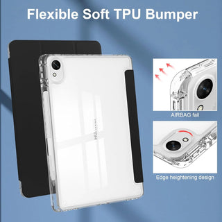 Husa Sigloo pentru tableta Huawei MatePad 11.5" S – Slim, Tri-Fold Magnetic, Piele Ecologica, Suport Stylus, Spate transparent – Negru
