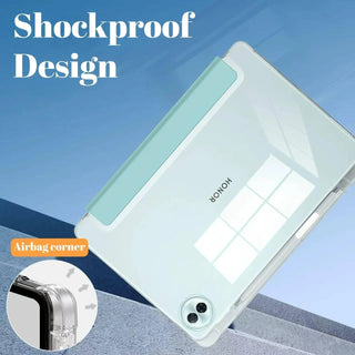 Husa Sigloo pentru tableta Honor Pad 10, 12.1" (2025), – Slim, Tri-Fold Magnetic, Spate Transparent, Suport Stylus, Piele Ecologica – Albastru