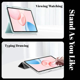 Husa Sigloo pentru tableta Honor Pad 10, 12.1" (2025), – Slim, Tri-Fold Magnetic, Spate Transparent, Suport Stylus, Piele Ecologica – Albastru