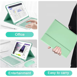 Husa cu tastatura si mouse Wireless, Bluetooth, pentru tableta Lenovo Tab 10.1" 2025 TB311, Sigloo, Verde