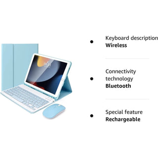 Husa cu tastatura si mouse Wireless, Bluetooth, pentru tableta iPad 11", A16 (Gen.11, 2025), Sigloo, Albastru