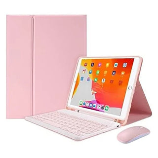 Husa cu tastatura si mouse Wireless, Bluetooth, pentru tableta iPad 11" A16 (Gen.11, 2025), Sigloo, Roz