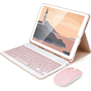 Husa cu tastatura si mouse Wireless, Bluetooth, pentru tableta iPad 11" A16 (Gen.11, 2025), Sigloo, Roz