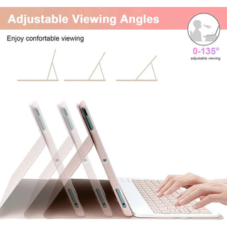 Husa cu tastatura si mouse Wireless, Bluetooth, pentru tableta iPad 11" A16 (Gen.11, 2025), Sigloo, Roz