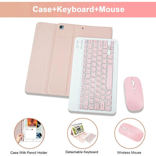 Husa cu tastatura si mouse Wireless, Bluetooth, pentru tableta Xiaomi Redmi Pad SE 8.7", Sigloo, Roz