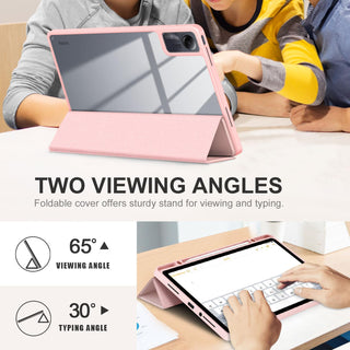 Husa Sigloo pentru tableta Xiaomi Redmi Pad SE 8.7" – Slim, Tri-Fold Magnetic, Piele Ecologica, Suport Stylus, Spate transparent – Roz