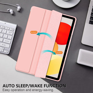 Husa Sigloo pentru tableta Xiaomi Redmi Pad Pro 12.1" – Slim, Tri-Fold Magnetic, Piele Ecologica, Suport Stylus, Spate transparent– Roz