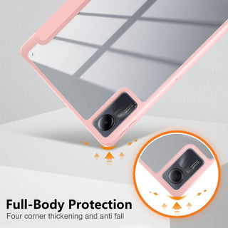 Husa Sigloo pentru tableta Xiaomi RedMi Pad SE 11" (2023) – Slim, Tri-Fold Magnetic, Piele Ecologica, Spate transparent, Antisoc –Roz