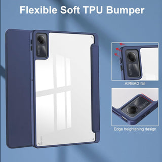 Husa Sigloo pentru tableta Xiaomi RedMi Pad SE 11" (2023) – Slim, Tri-Fold Magnetic, Piele Ecologica, Spate transparent, Antisoc – Albastru