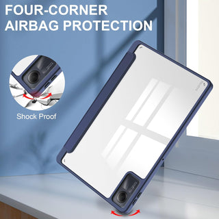 Husa Sigloo pentru tableta Xiaomi RedMi Pad SE 11" (2023) – Slim, Tri-Fold Magnetic, Piele Ecologica, Spate transparent, Antisoc – Albastru