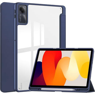 Husa Sigloo pentru tableta Xiaomi Redmi Pad SE 8.7" – Slim, Tri-Fold Magnetic, Piele Ecologica, Suport Stylus, Spate transparent – Albastru