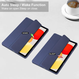 Husa Sigloo pentru tableta Xiaomi RedMi Pad SE 11" (2023) – Slim, Tri-Fold Magnetic, Piele Ecologica, Spate transparent, Antisoc – Albastru