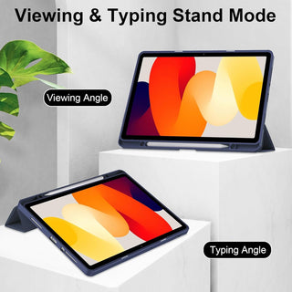 Husa Sigloo pentru tableta Xiaomi Redmi Pad Pro 12.1" – Slim, Tri-Fold Magnetic, Piele Ecologica, Suport Stylus, Spate transparent– Albastru