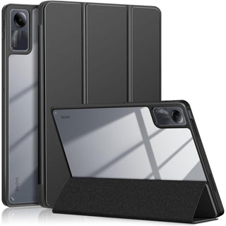 Husa Sigloo pentru tableta Xiaomi Redmi Pad Pro 12.1" – Slim, Tri-Fold Magnetic, Piele Ecologica, Suport Stylus, Spate transparent– Negru