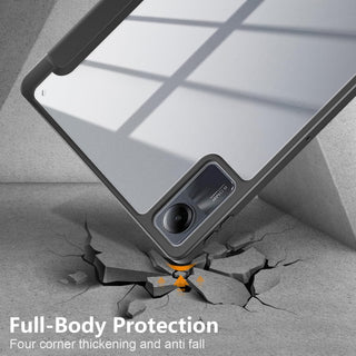 Husa Sigloo pentru tableta Xiaomi RedMi Pad SE 11" (2023) – Slim, Tri-Fold Magnetic, Piele Ecologica, Spate transparent, Antisoc – Negru mat
