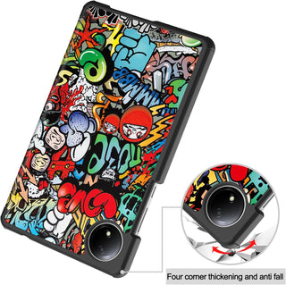 Husa Sigloo pentru tableta Xiaomi Redmi Pad SE 8.7" (2024) – Slim, Tri-Fold Magnetic, Piele Ecologica, Stand Reglabil, – model Graffiti