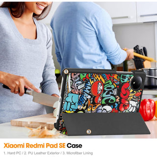 Husa Sigloo pentru tableta Xiaomi Redmi Pad SE 8.7" (2024) – Slim, Tri-Fold Magnetic, Piele Ecologica, Stand Reglabil, – model Graffiti