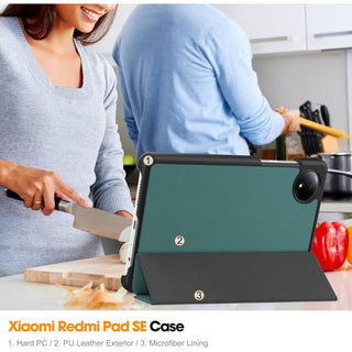Husa Sigloo pentru tableta Xiaomi Redmi Pad SE 8.7" (2024) – Slim, Tri-Fold Magnetic, Piele Ecologica, Antisoc, Stand Reglabil, – Verde