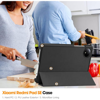 Husa Sigloo pentru tableta Xiaomi Redmi Pad SE 8.7" (2024) – Slim, Tri-Fold Magnetic, Piele Ecologica, Antisoc, Stand Reglabil, – Negru