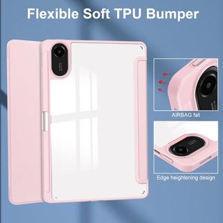Husa Sigloo pentru tableta Xiaomi Redmi Pad 2 – Slim, Tri-Fold Magnetic, Piele Ecologica, Antisoc, Suport Stylus, Spate transparent– Roz