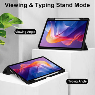 Husa Sigloo pentru tableta Xiaomi Redmi Pad 2 – Slim, Tri-Fold Magnetic, Piele Ecologica, Antisoc, Suport Stylus, Spate transparent– Negru
