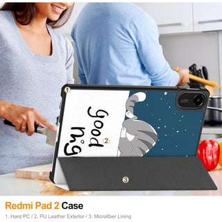 Husa Sigloo pentru tableta Xiaomi Redmi Pad 2 – Slim, Tri-Fold Magnetic, Piele Ecologica, Antisoc, Stand Reglabil, – model Lazy Cat