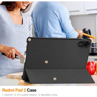 Husa Sigloo pentru tableta Xiaomi Redmi Pad 2 – Slim, Tri-Fold Magnetic, Piele Ecologica, Antisoc, Stand Reglabil, – Negru