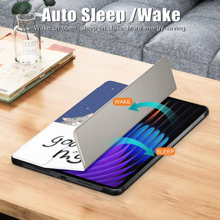 Husa Sigloo pentru tableta Xiaomi Pad 6S Pro 12.4' (2024) – Slim, Tri-Fold Magnetic, Piele Ecologica, Antisoc, Stand Reglabil, – model Lazy Cat