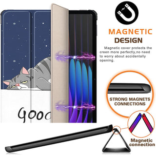 Husa Sigloo pentru tableta Xiaomi Pad 6S Pro 12.4' (2024) – Slim, Tri-Fold Magnetic, Piele Ecologica, Antisoc, Stand Reglabil, – model Lazy Cat