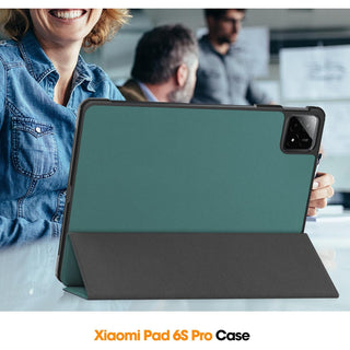 Husa Sigloo pentru tableta Xiaomi Pad 6S Pro 12.4' (2024) – Slim, Tri-Fold Magnetic, Piele Ecologica, Antisoc, Stand Reglabil, – Verde