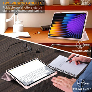 Husa Sigloo pentru tableta Xiaomi Pad 8/8 Pro si Xiaomi Pad 7/7 Pro 11.2", Slim, Tri-Fold Magnetic, Piele Ecologica, Antisoc, Spate transparent –Roz