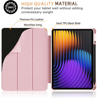 Husa Sigloo pentru tableta Xiaomi Pad 8/8 Pro si Xiaomi Pad 7/7 Pro 11.2", Slim, Tri-Fold Magnetic, Piele Ecologica, Antisoc, Spate transparent –Roz