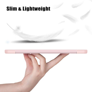 Husa Sigloo pentru tableta Xiaomi Pad 8/8 Pro si Xiaomi Pad 7/7 Pro 11.2", Slim, Tri-Fold Magnetic, Piele Ecologica, Antisoc, Spate transparent –Roz