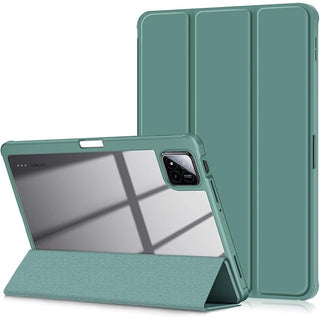 Husa Sigloo pentru tableta Xiaomi Pad 8/8 Pro si Xiaomi Pad 7/7 Pro 11.2", Tri-Fold Magnetic, Piele Ecologica, Antisoc, Spate transparent – Verde