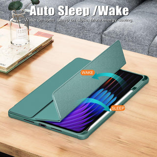 Husa Sigloo pentru tableta Xiaomi Pad 6S Pro 12.4' (2024) – Slim, Tri-Fold Magnetic, Piele Ecologica, Antisoc, Spate transparent – Verde