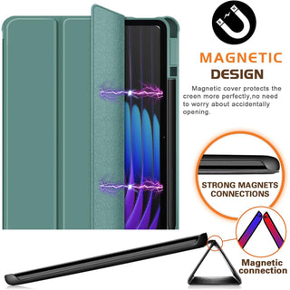 Husa Sigloo pentru tableta Xiaomi Pad 6S Pro 12.4' (2024) – Slim, Tri-Fold Magnetic, Piele Ecologica, Antisoc, Spate transparent – Verde