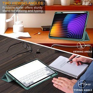 Husa Sigloo pentru tableta Xiaomi Pad 8/8 Pro si Xiaomi Pad 7/7 Pro 11.2", Tri-Fold Magnetic, Piele Ecologica, Antisoc, Spate transparent – Verde