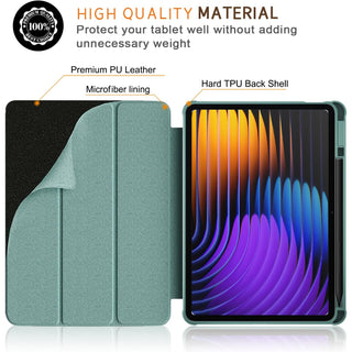 Husa Sigloo pentru tableta Xiaomi Pad 6S Pro 12.4' (2024) – Slim, Tri-Fold Magnetic, Piele Ecologica, Antisoc, Spate transparent – Verde