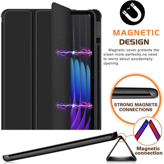 Husa Sigloo pentru tableta Xiaomi Pad 6S Pro 12.4' (2024) – Slim, Tri-Fold Magnetic, Piele Ecologica, Antisoc, Spate transparent – Negru