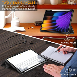 Husa Sigloo pentru tableta Xiaomi Pad 6S Pro 12.4' (2024) – Slim, Tri-Fold Magnetic, Piele Ecologica, Antisoc, Spate transparent – Negru