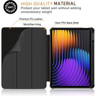 Husa Sigloo pentru tableta Xiaomi Pad 6S Pro 12.4' (2024) – Slim, Tri-Fold Magnetic, Piele Ecologica, Antisoc, Spate transparent – Negru