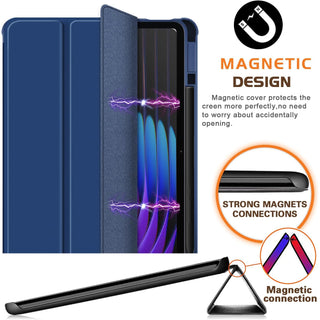 Husa Sigloo pentru tableta Xiaomi Pad 8/8 Pro si Xiaomi Pad 7/7 Pro 11.2", Slim, Tri-Fold Magnetic, Piele Ecologica, Antisoc, Spate transparent – Albastru